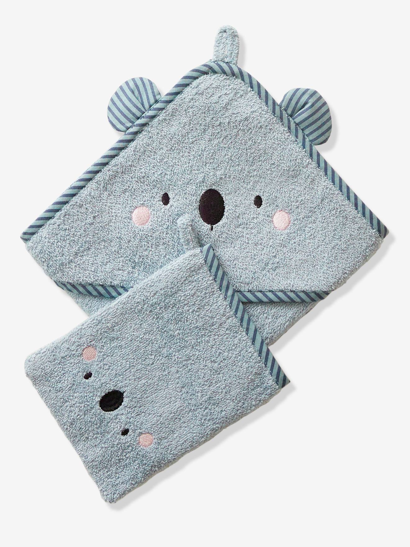 Babybadcape met capuchon en geborduurde dieren blauw afbeelding