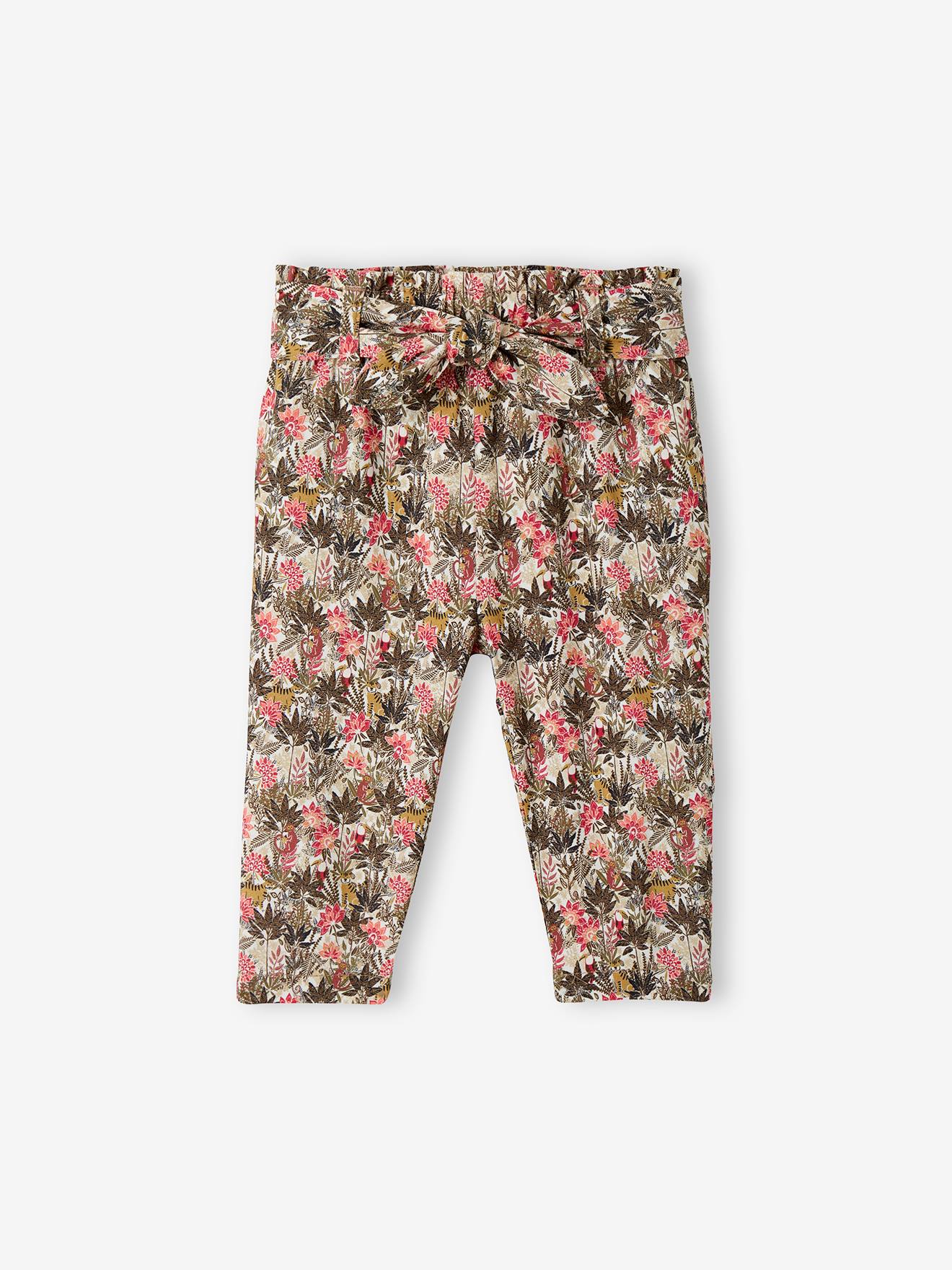 Babybroek met jungleprint en knoopriem ivoor met print