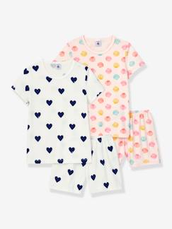Meisje-Pyjama, surpyjama-Set van 2 katoenen pyjama's met schelpen voor meisjes PETIT BATEAU