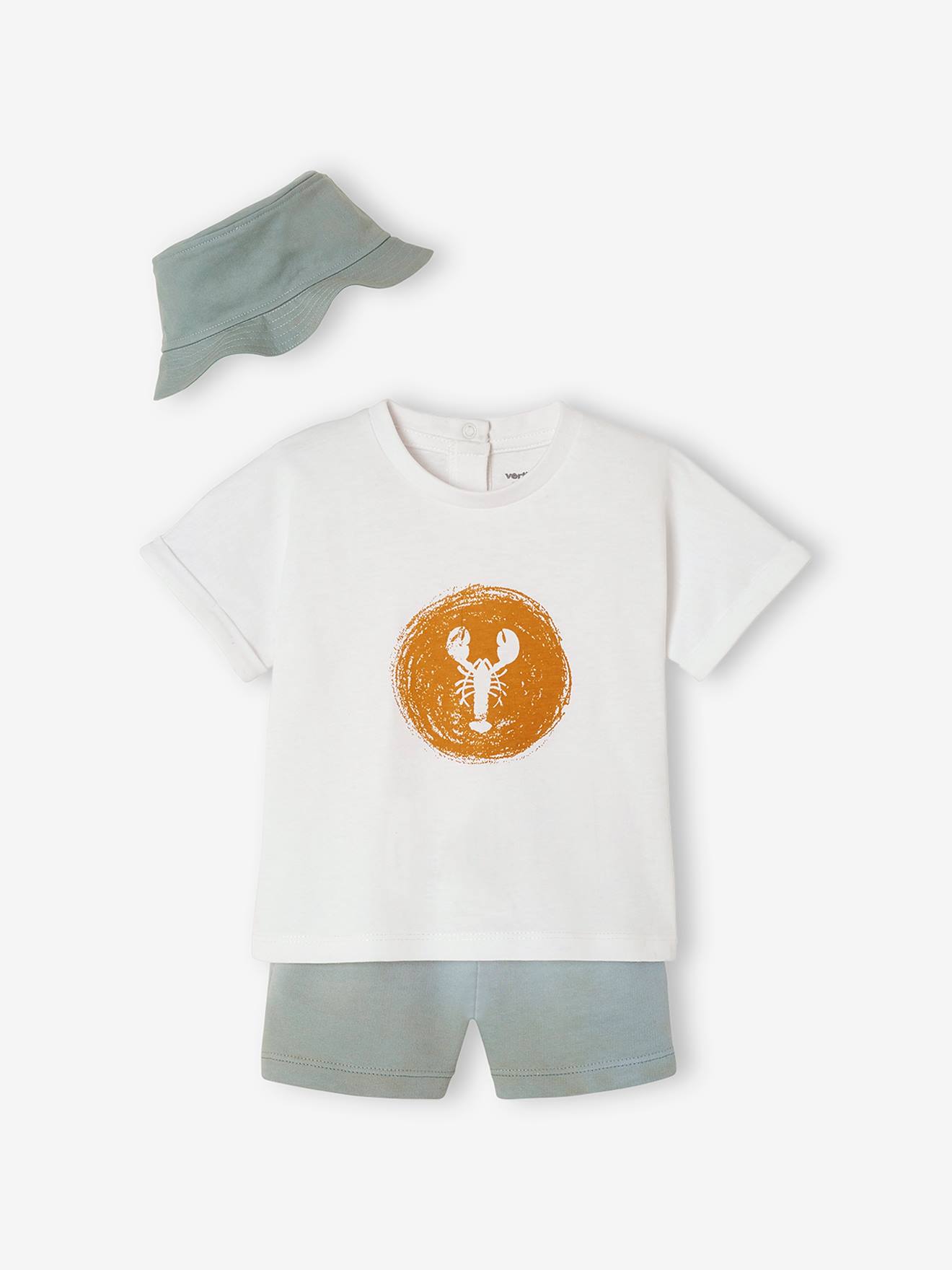 Babyset met shirt, kort broekje en hoedje wit