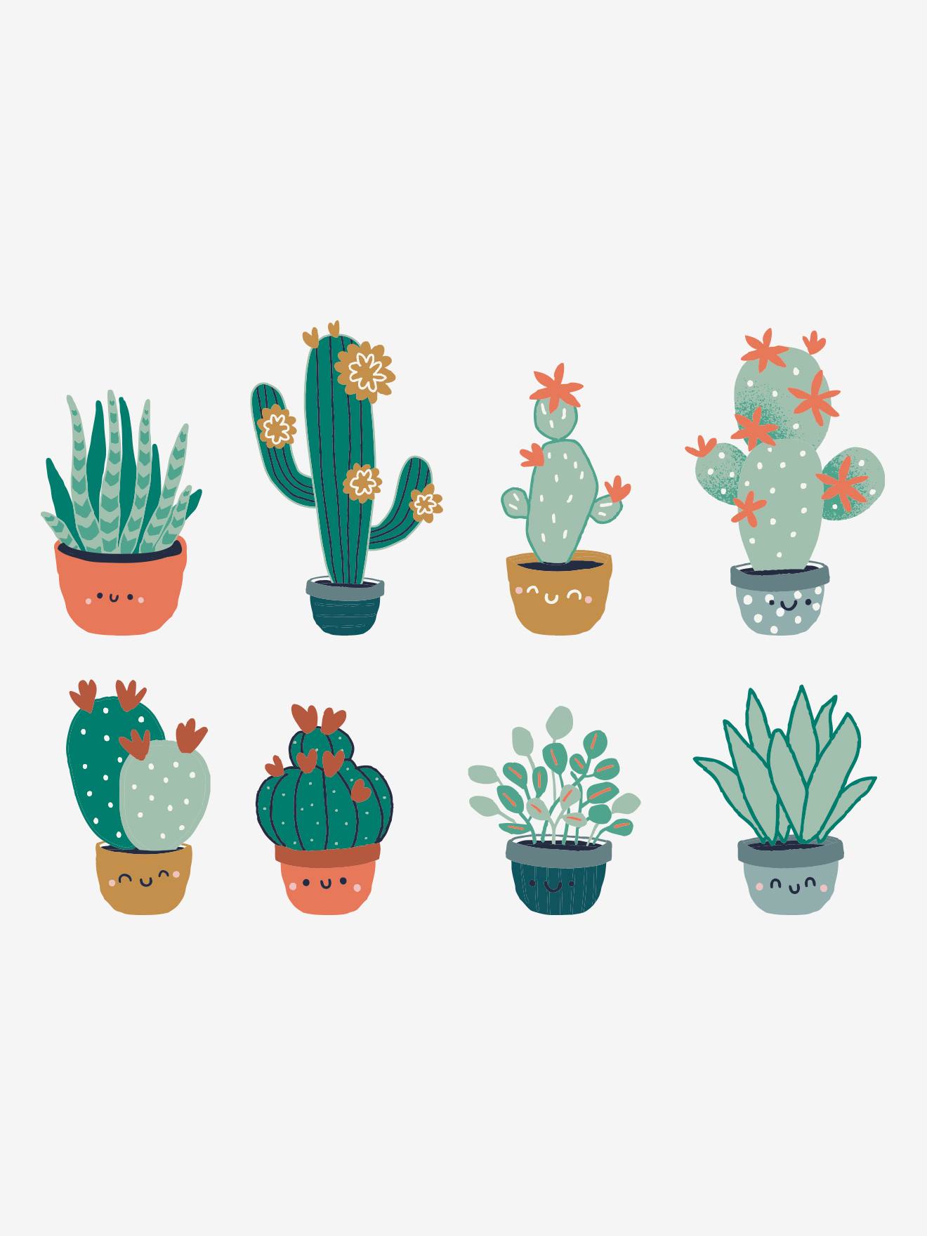 8 grote cactus-stickers groen/meerkleurig