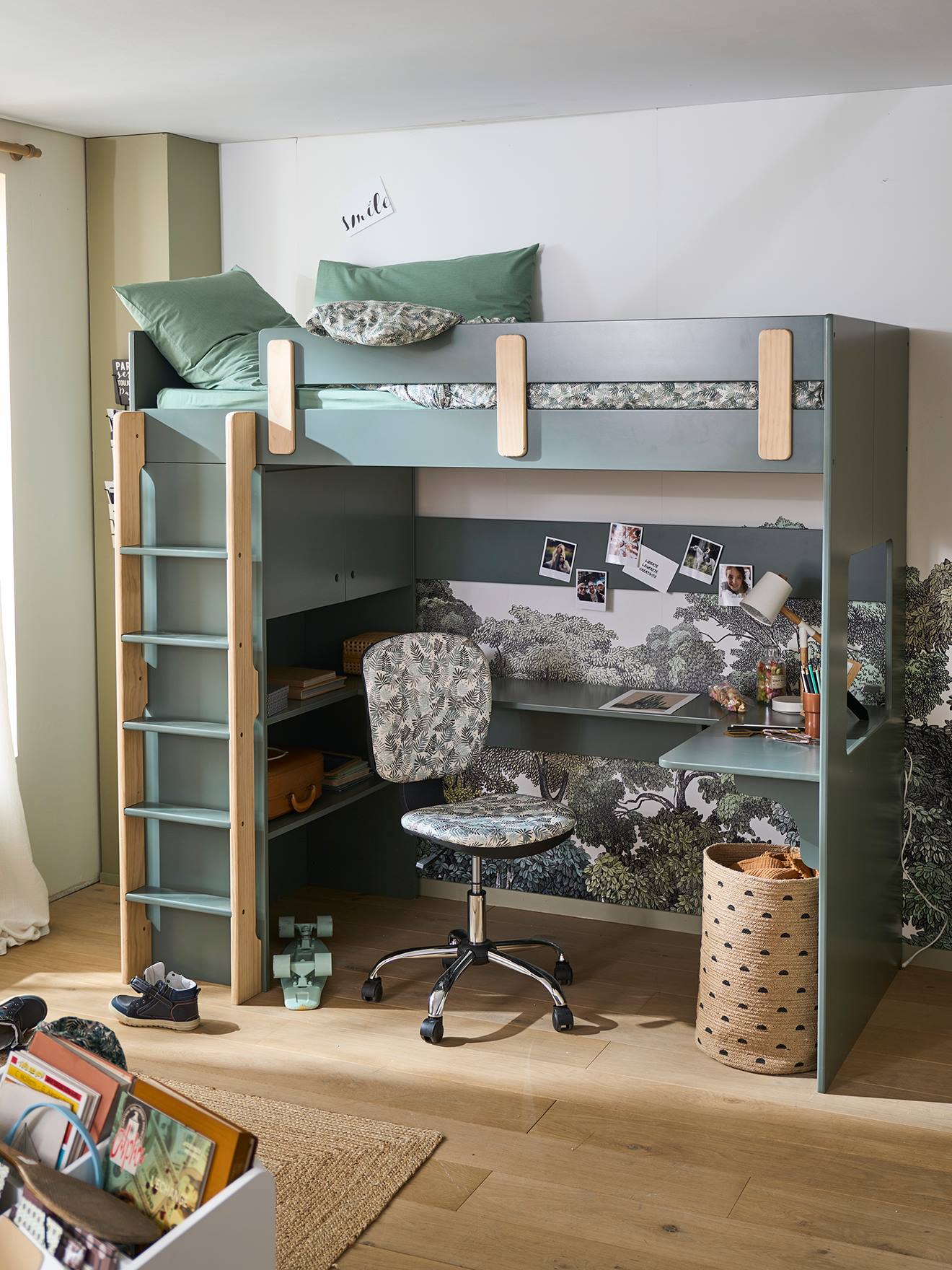Gecombineerd mezzaninebed EVEREST XXL kaki