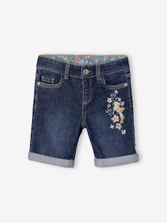 Meisje-Short-Bermuda jeans voor meisjes met geborduurde bloemen