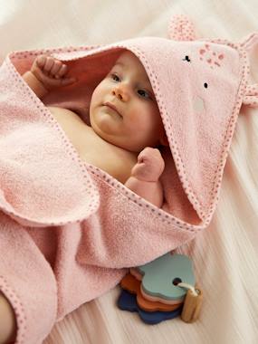 Babybadcape met capuchon en geborduurde dieren roze kopen?