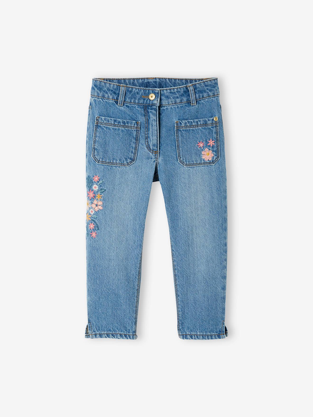 Denim Capri broek met geborduurde bloemen voor meisjes double stone