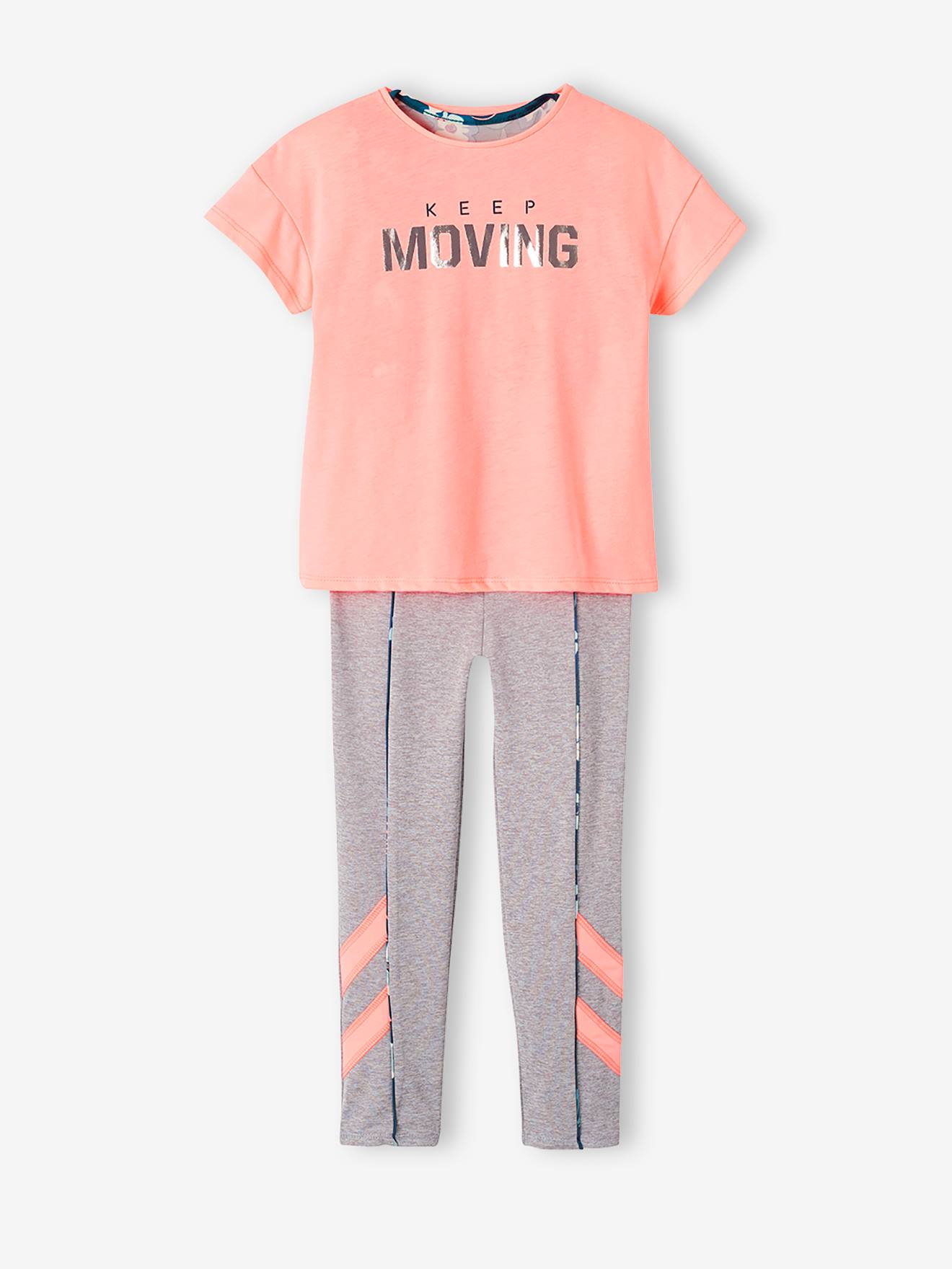 3-delige sportieve set met korte top + legging + shirt voor meisjes roze