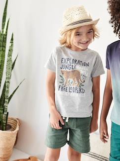 Jongens-Short-Jongensset met luipaard T-shirt en bermuda van katoengaas