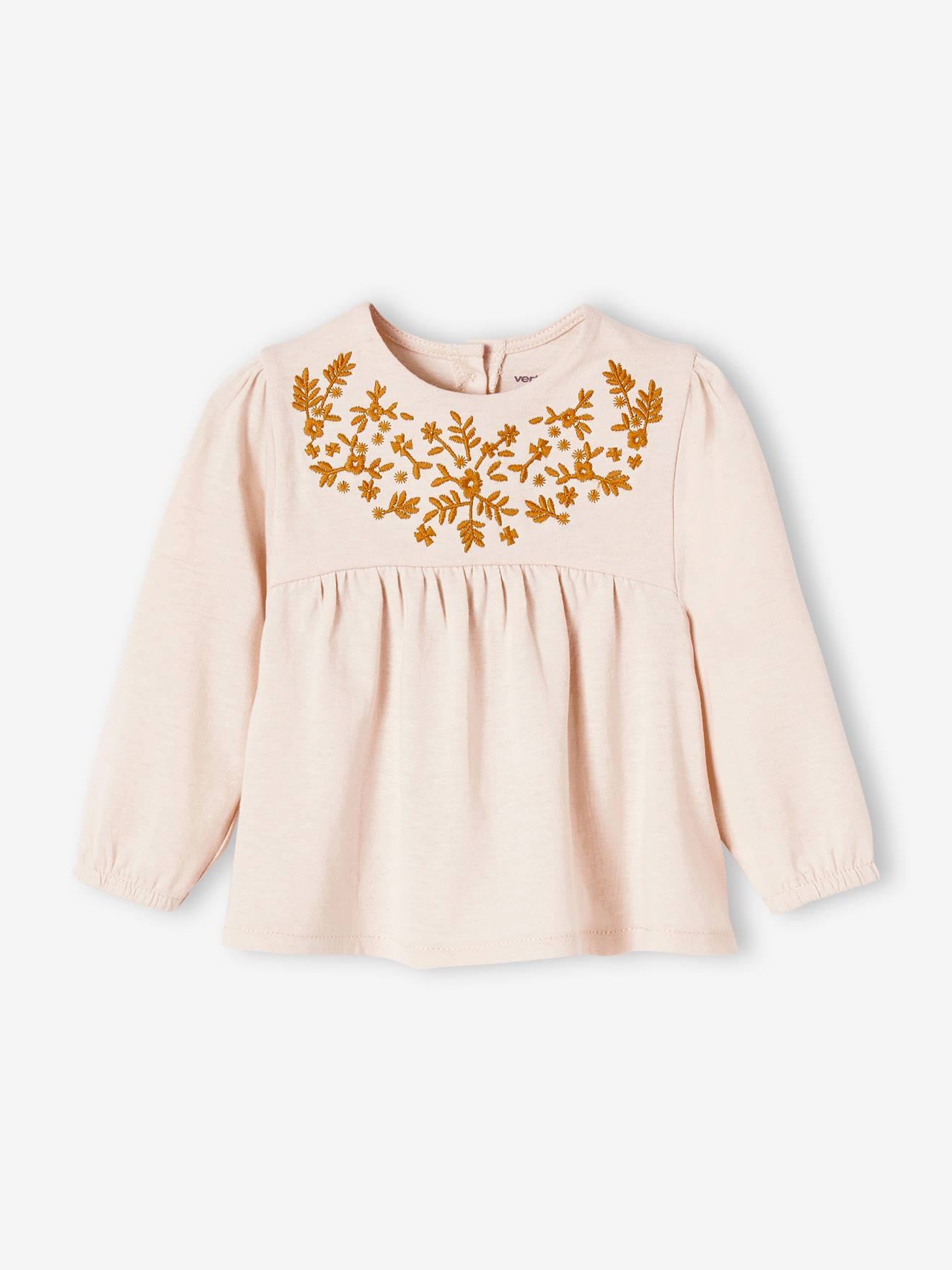 T-shirt met borduursel baby lange mouwen lichtbeige