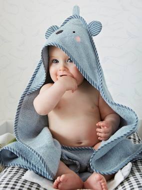 Babybadcape met capuchon en geborduurde dieren blauw kopen?