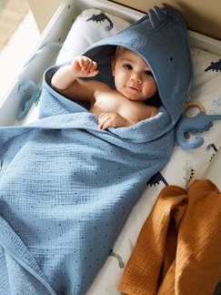 -Baby-badcape in katoengaas  + washandje KLEINE DINO