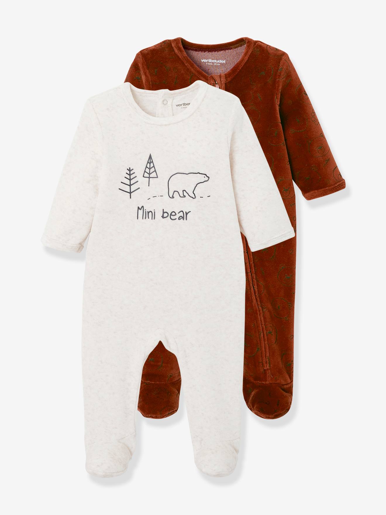 Fluwelen "mini-bear" babypyjama set cacaobruin