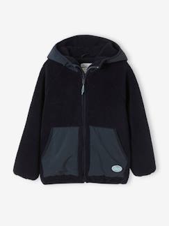 Jongens-Mantel, jas-Jongensvest met capuchon, rits en sherpa