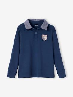 -Jongens poloshirt met badge en chambray kraag