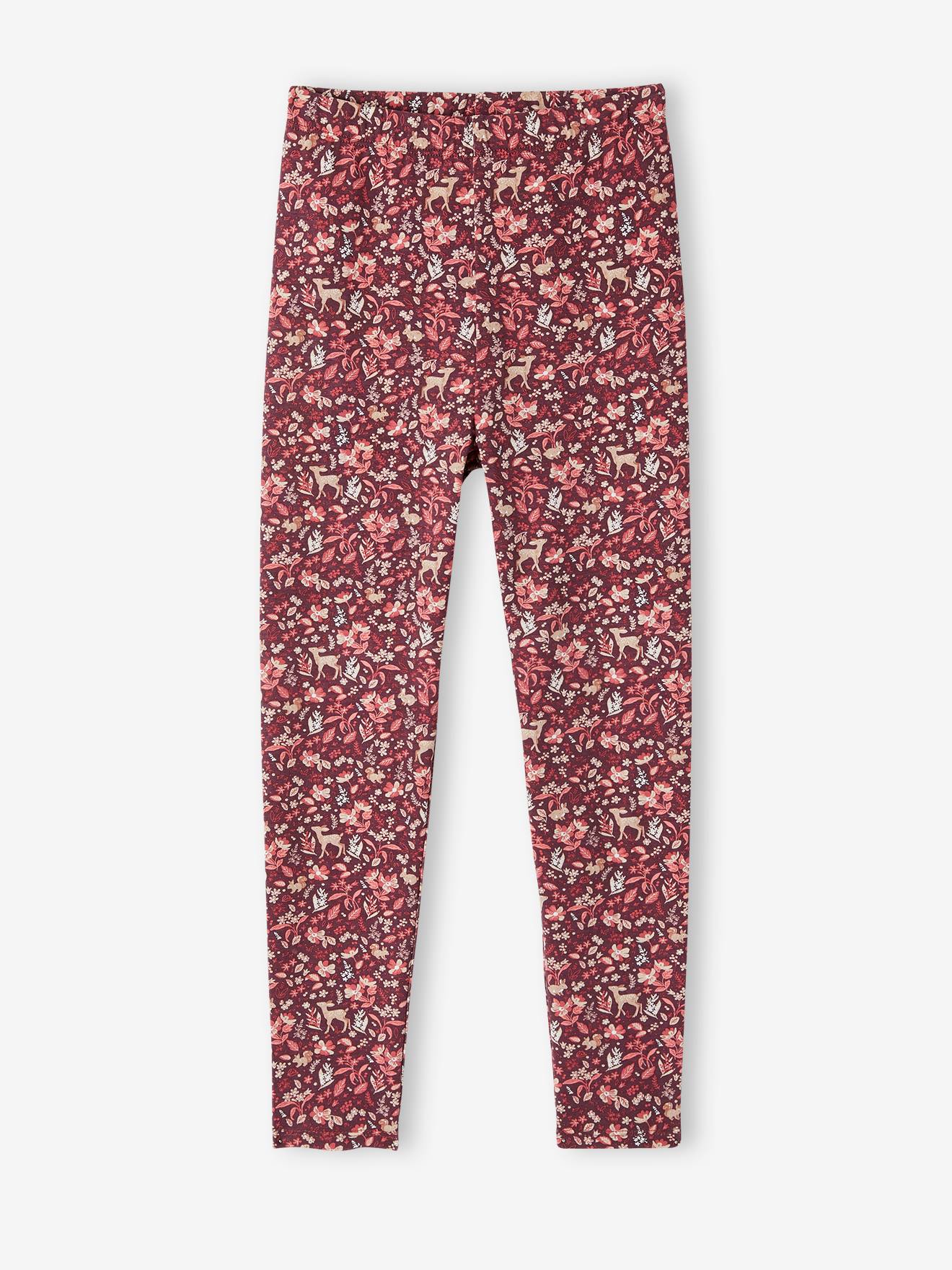 Oeko-Tex® legging met bloemenprint voor meisjes donkerroze