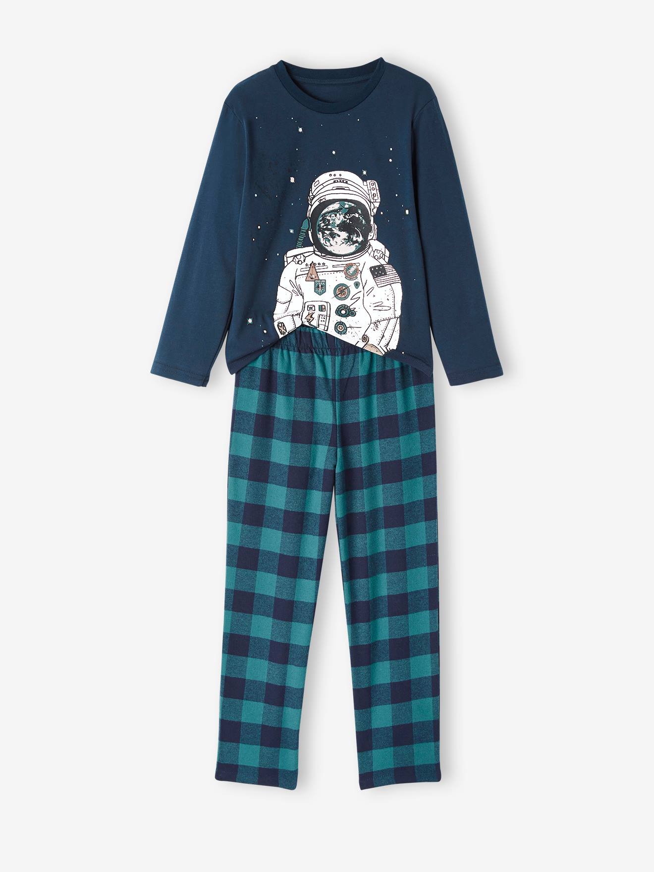 Flanellen ruimtepyjama jongens met broek inkt