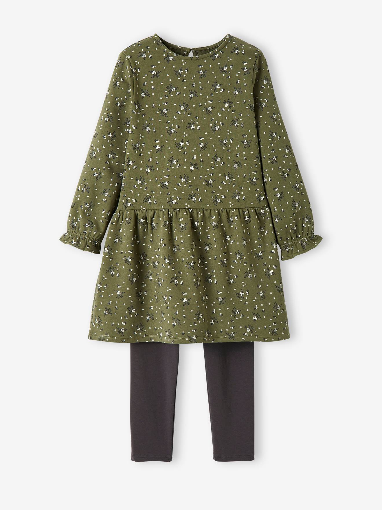 Set: fleece jurk en legging lichen print