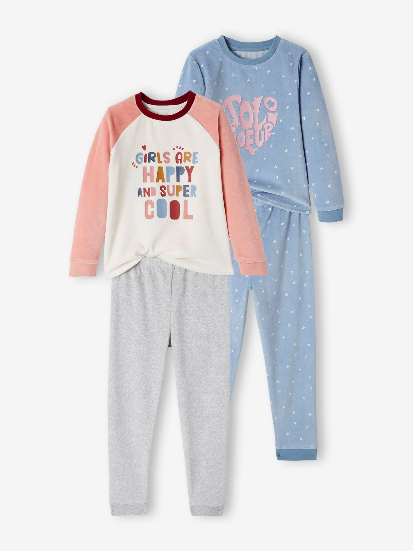 Set van 2 meisjespyjama's pop set in blauw en roze