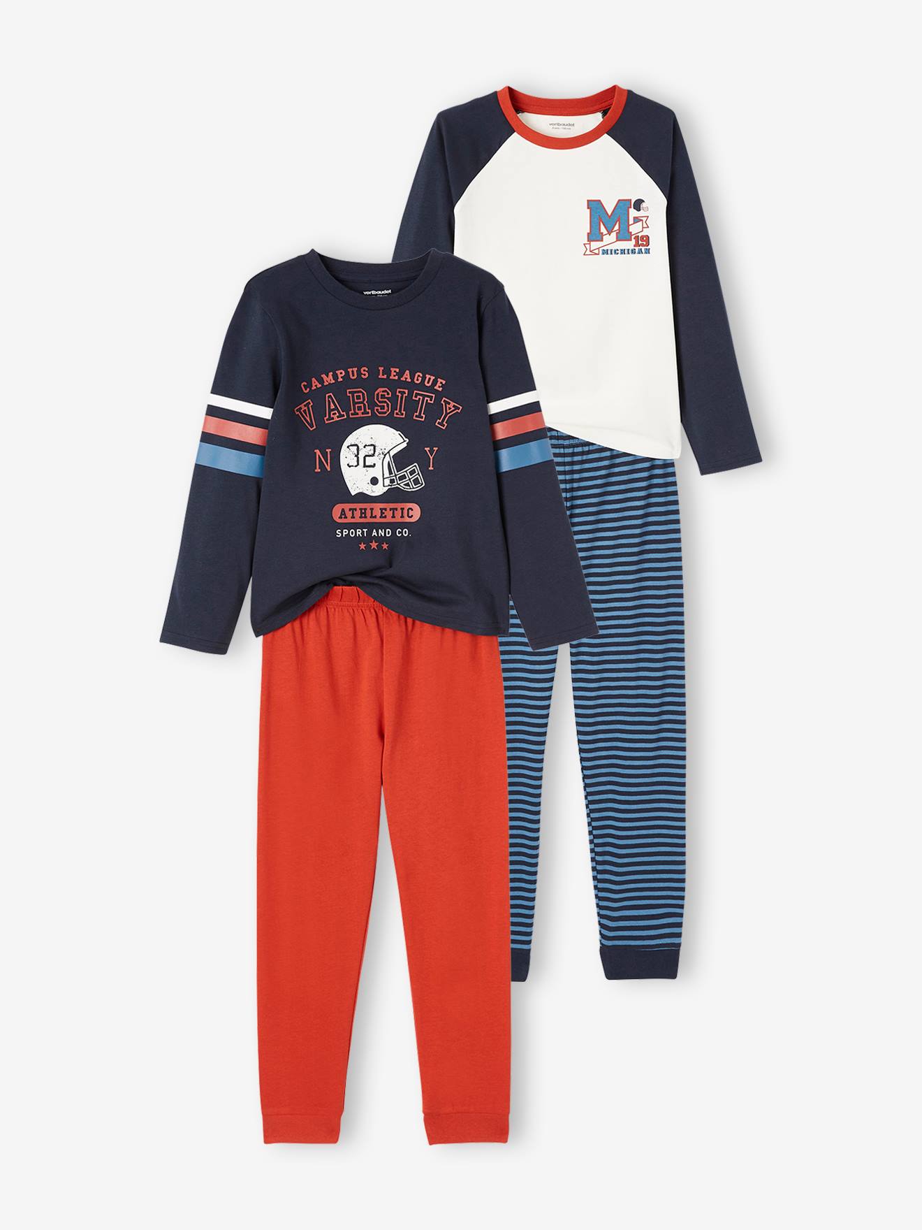 Set van 2 jongenspyjama's "Amerikaans voetbal" set blauw en rood