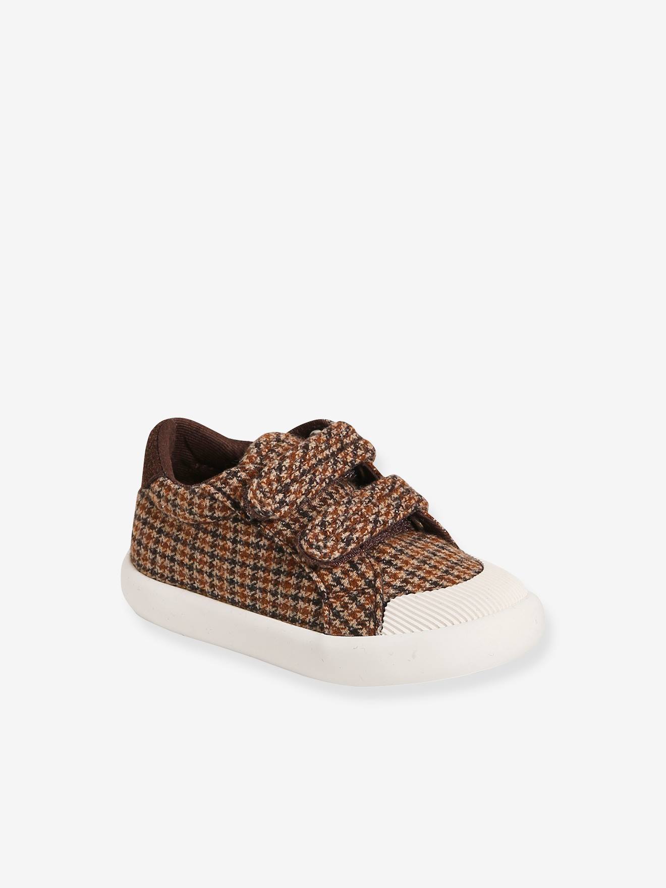 Sneakers met klittenband jongensbaby bruine pied de poule