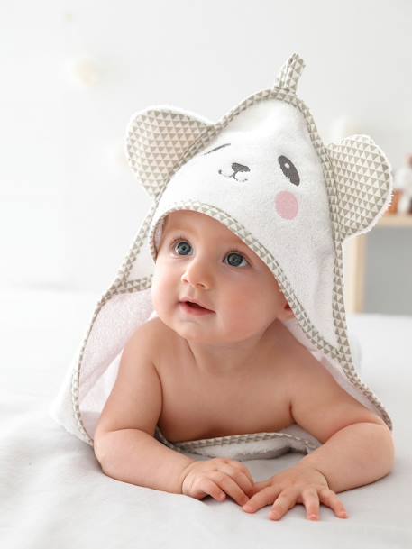 Babybadcape met capuchon en geborduurde dieren blauw+roze+WIT - vertbaudet enfant 