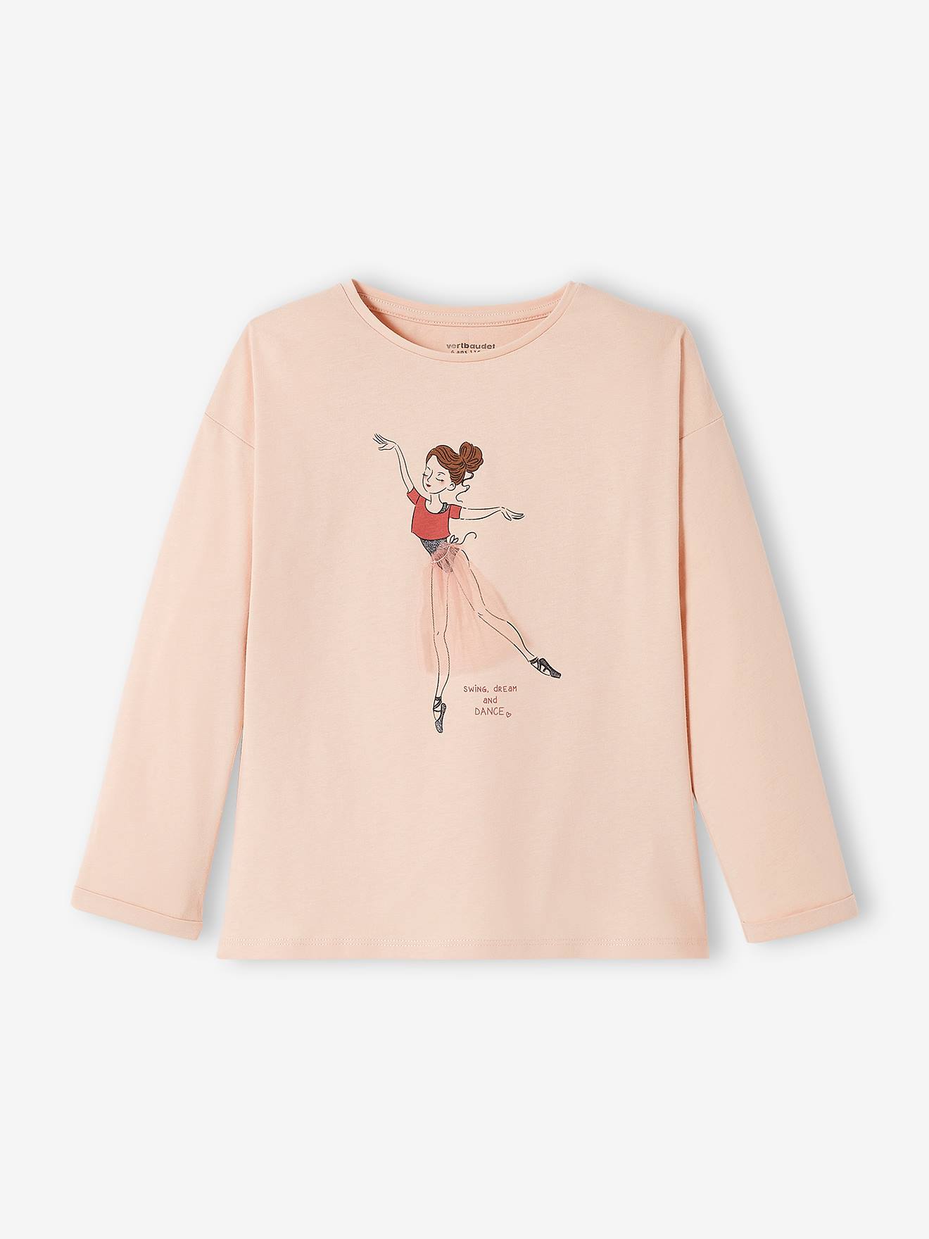 Shirt met girly motief en fantasie details poederroze