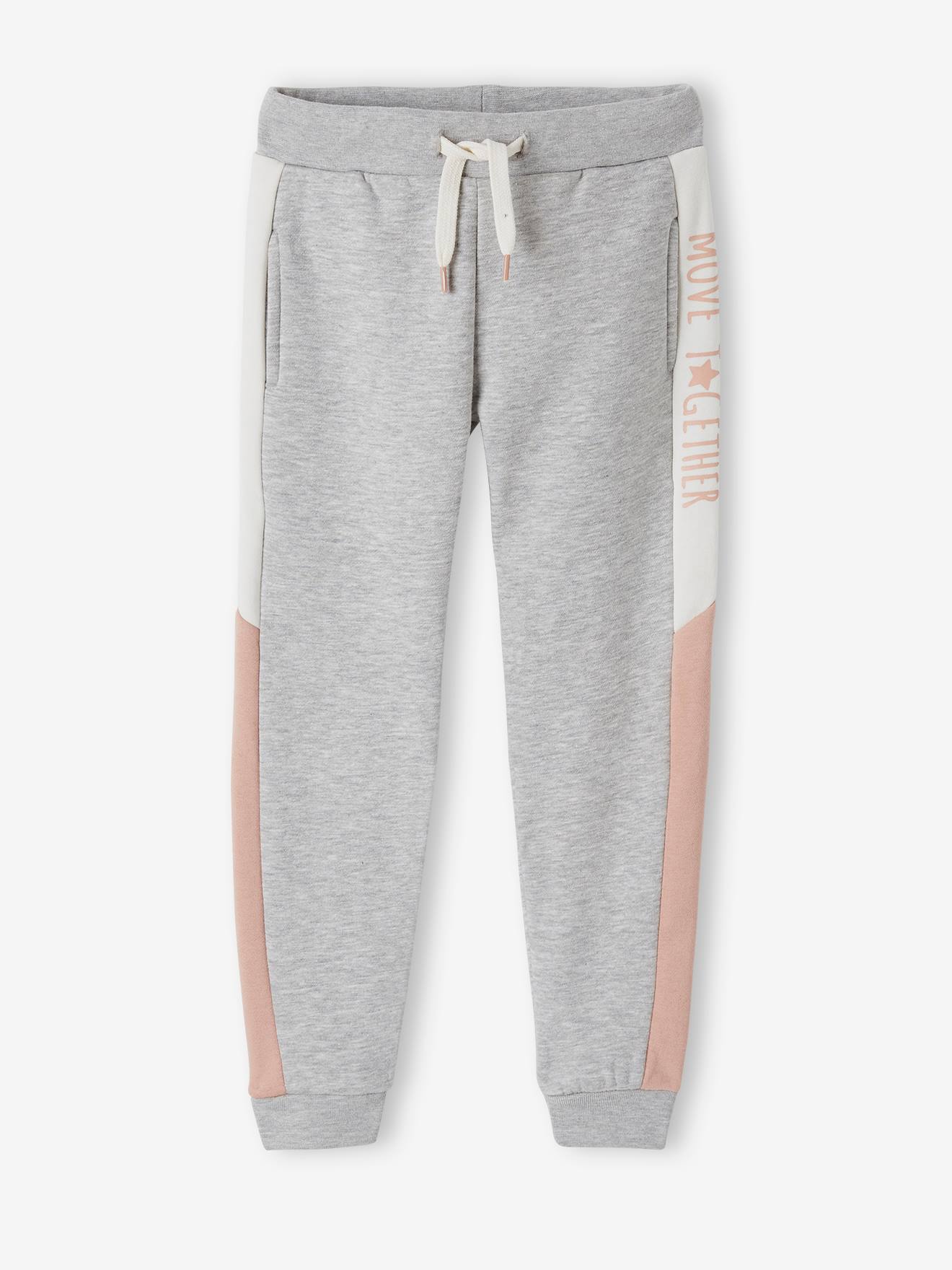 Joggingsbroek met strepen aan de zijkant voor meisjes grijs gechineerd