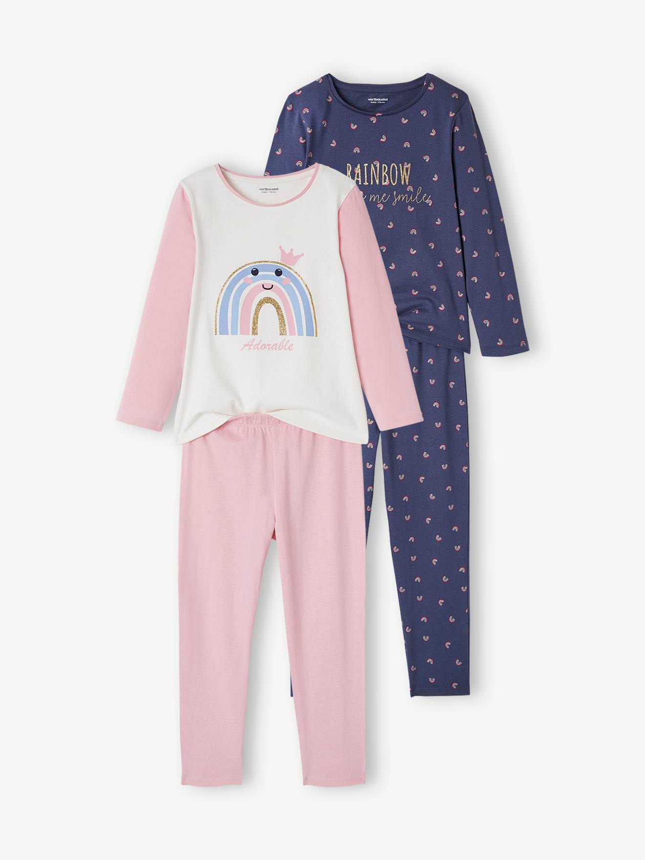 Set met 2 meisjespyjama's met regenboog set paars