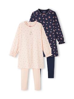 Meisje-Pyjama, surpyjama-Set met 2 nachthemden met bloemen + legging