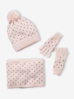 Meisje-Set muts + snood + handschoenen met hartjes meisje