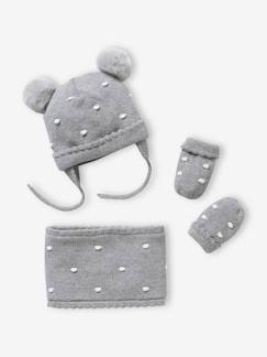 -Set van babymeisjes muts + snood + wanten met stippen