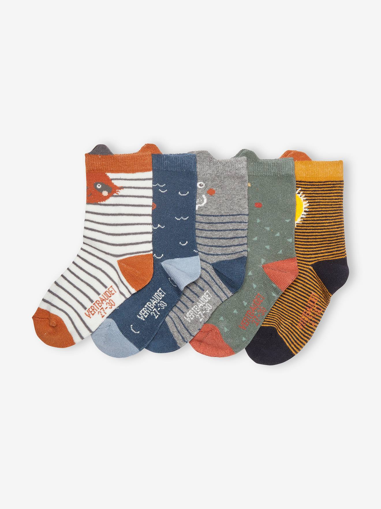 Set van 5 paar sokken dieren voor jongens kurkuma set