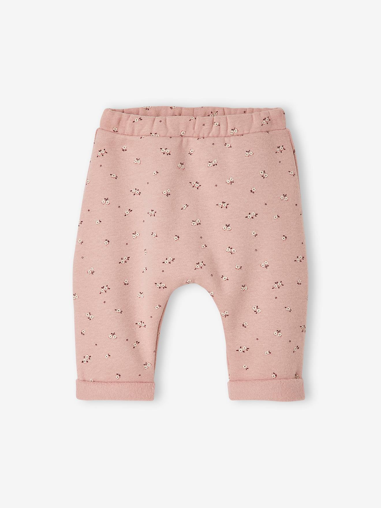 Molton babybroek roze met print