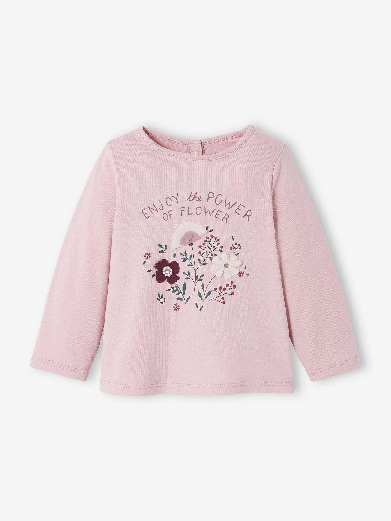 Baby-T-shirt met bloemen in reli'f lila