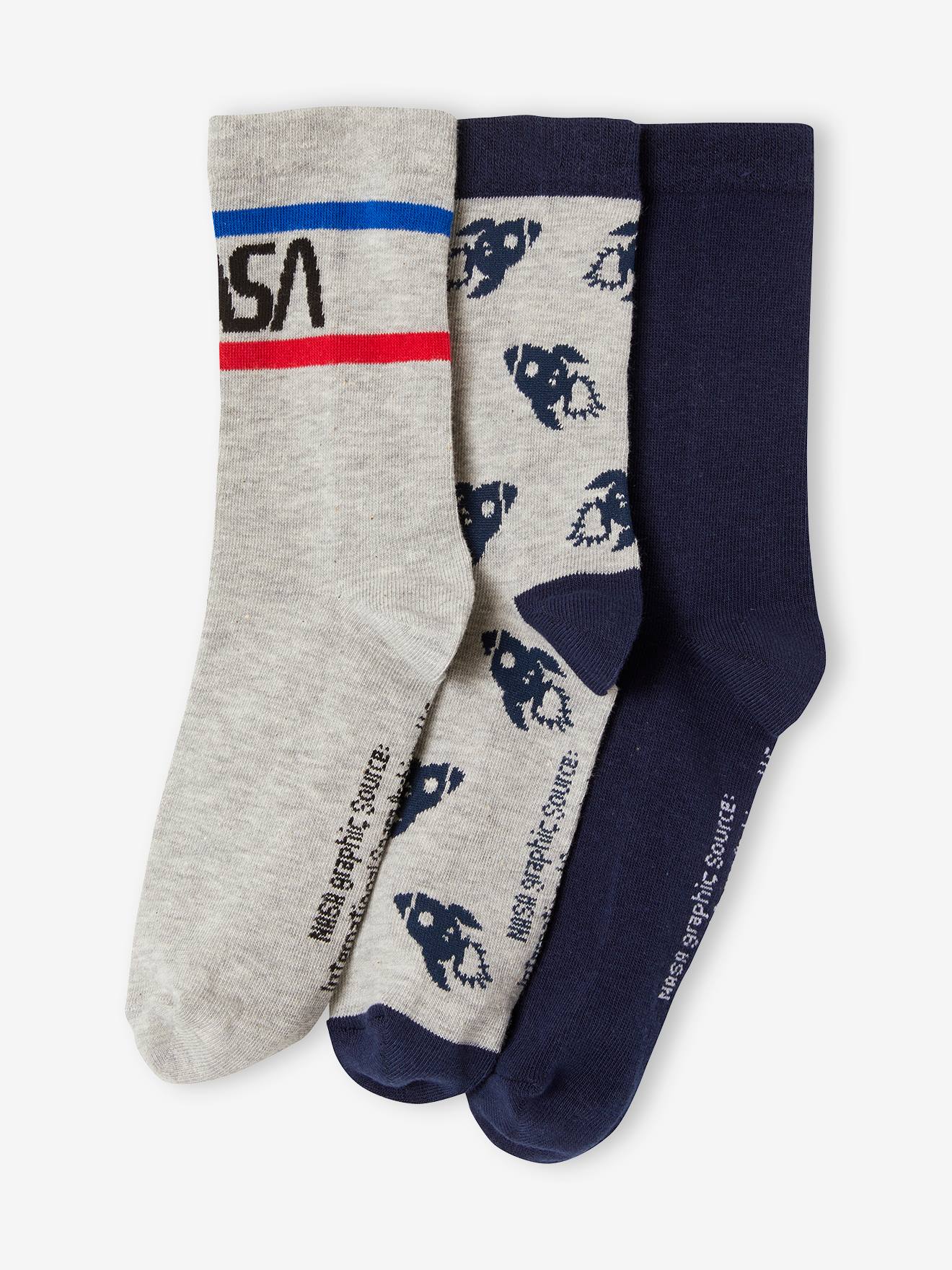 Set van 3 paar sokken NASA® effen donkerblauw