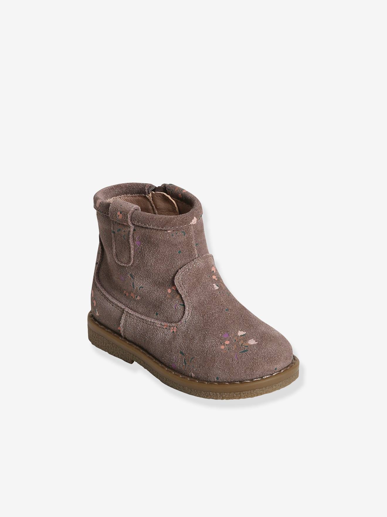 Leren boots met rits voor meisjesbaby taupe