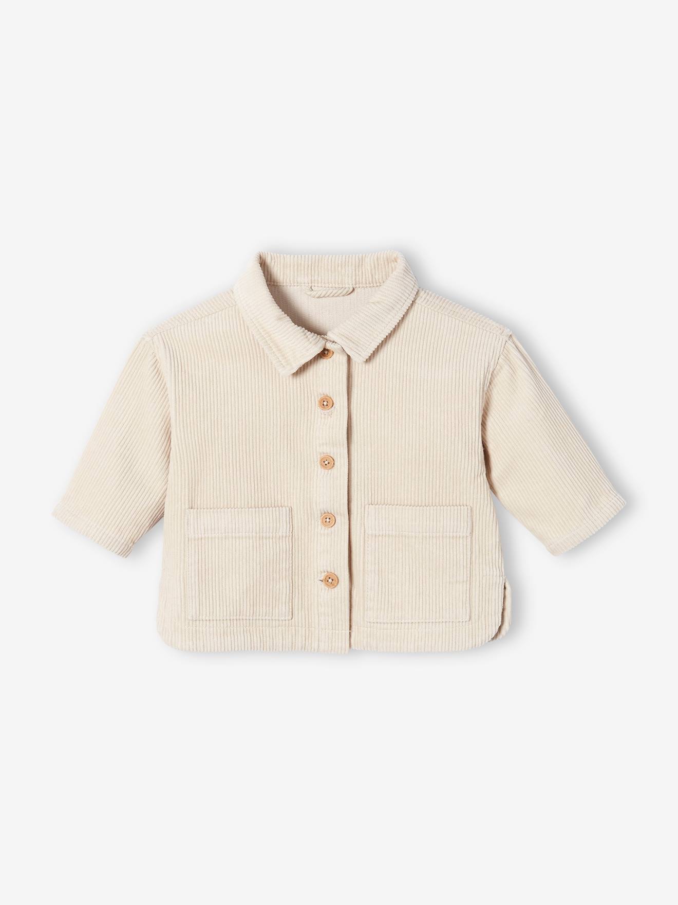 Overhemd voor baby van ribfluweel ecru