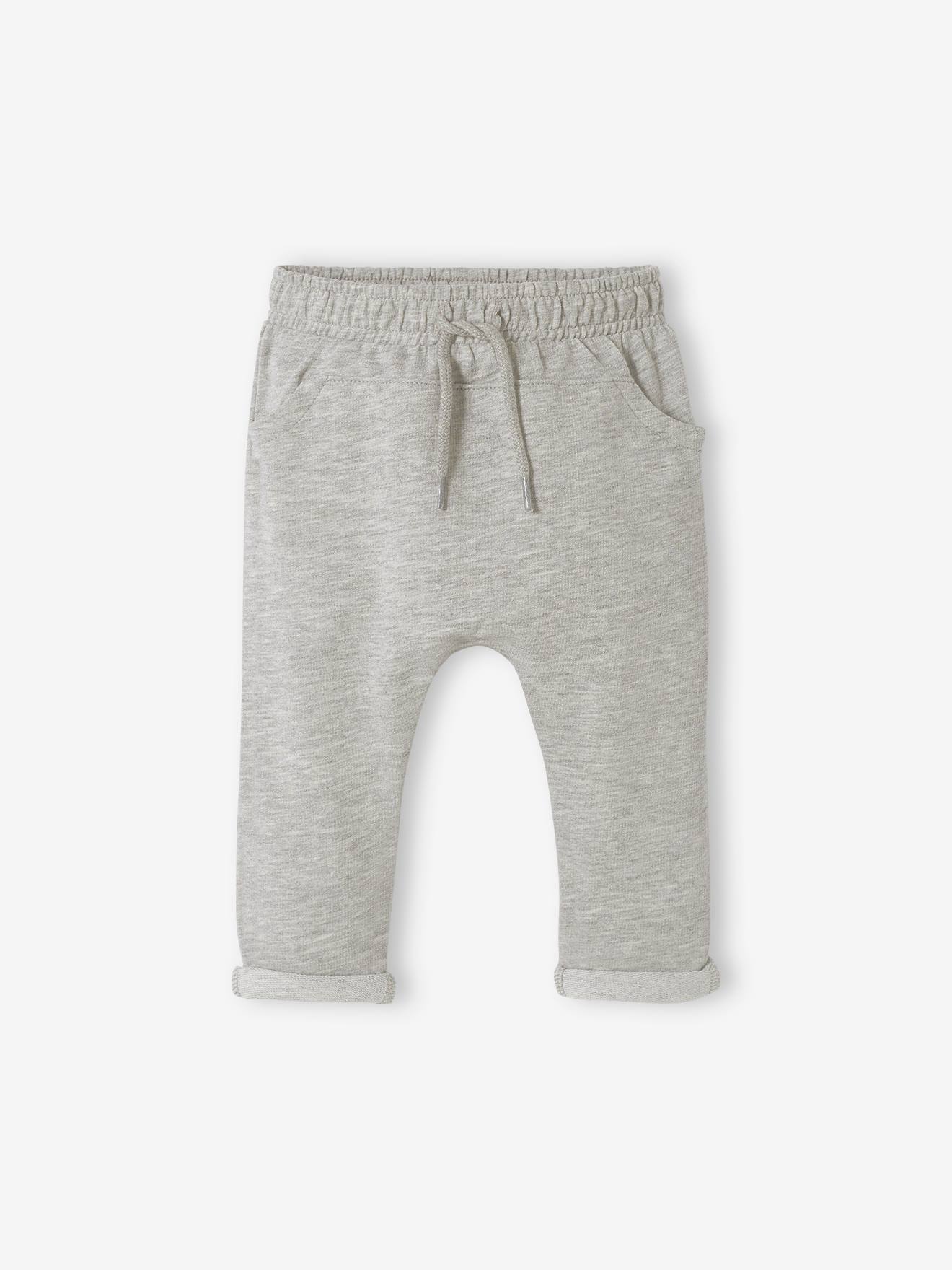 Babybroek uit molton voor jongens gechineerd lichtgrijs