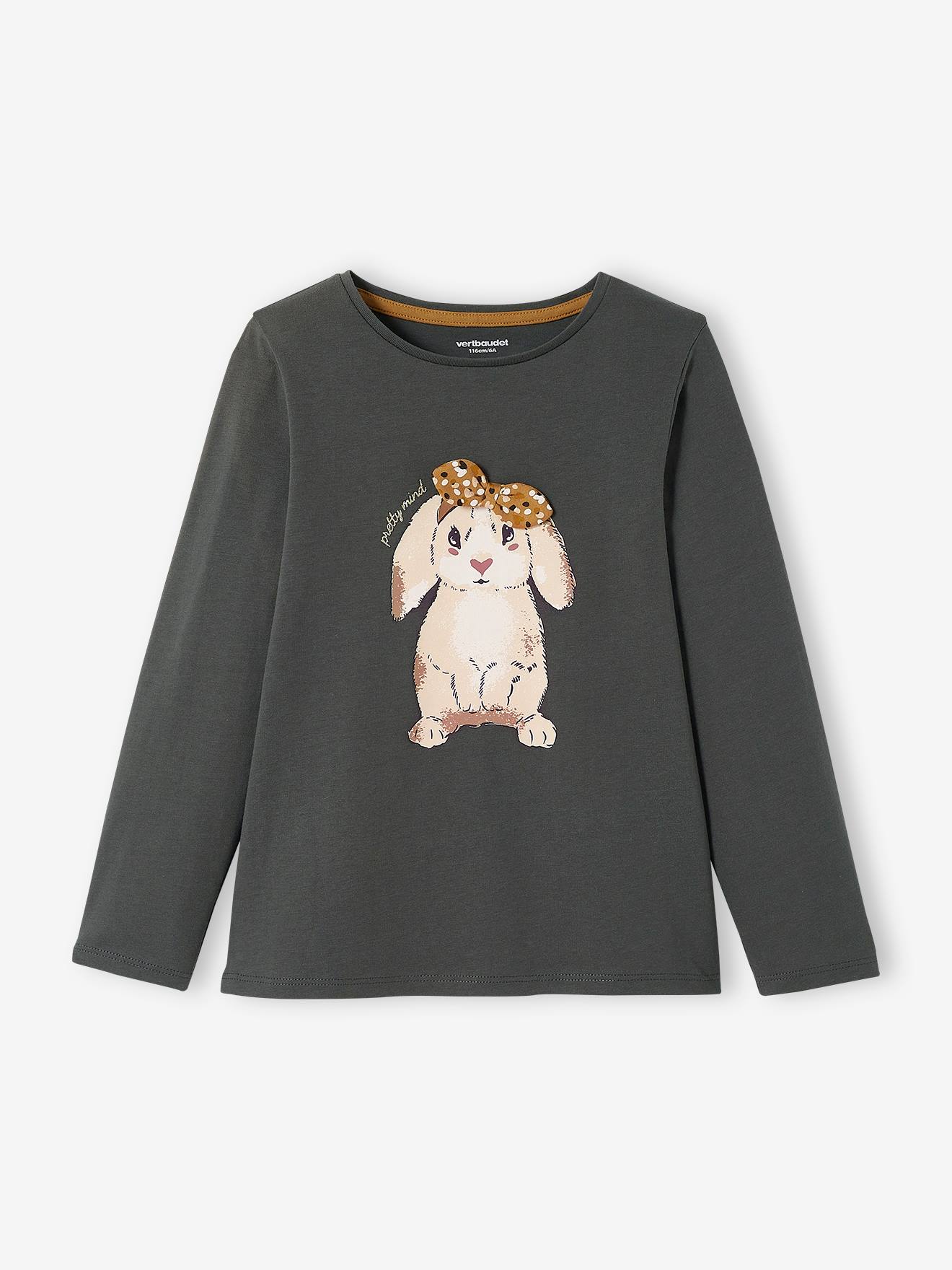 Shirt met konijnmotief en sierstrik voor meisjes donkergrijs