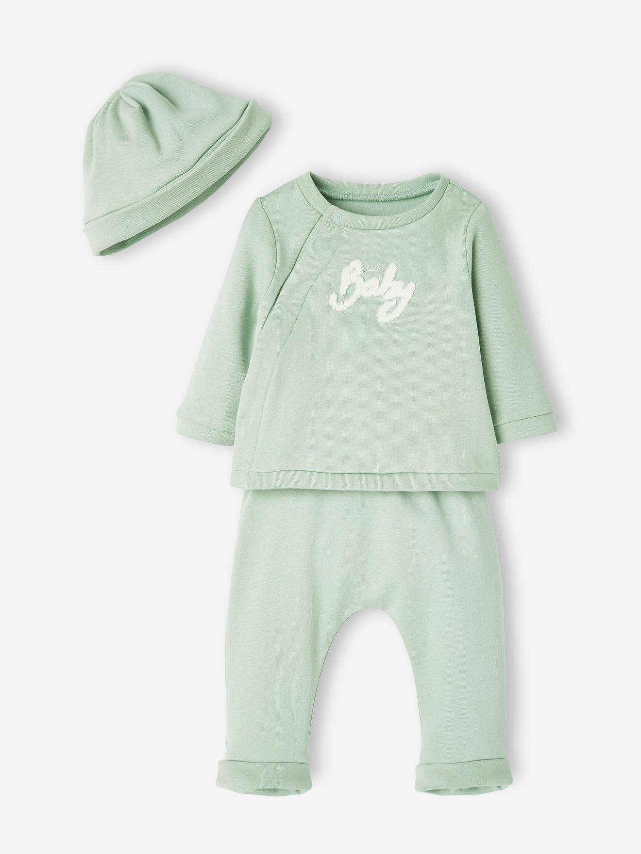 3-delige babyset in fleece lindegroen