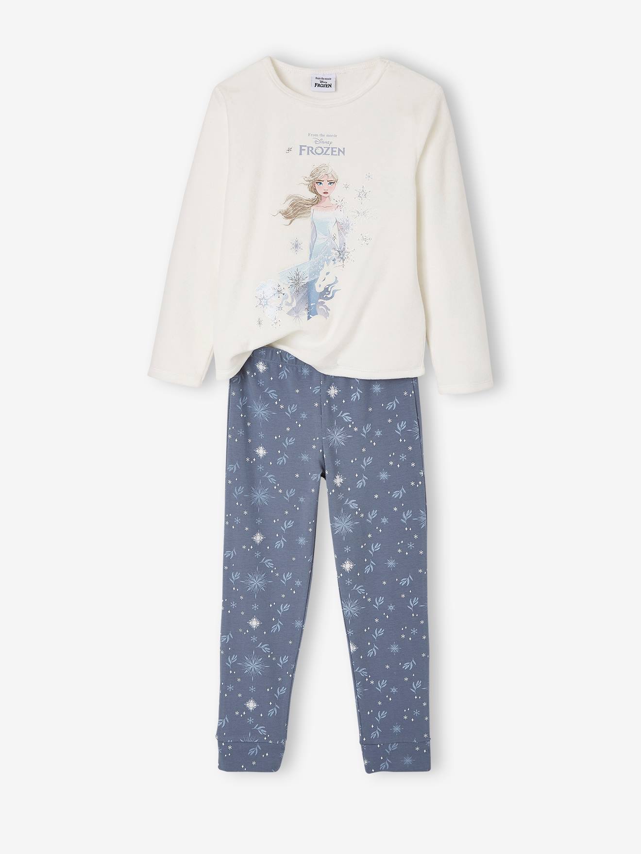 Fluwelen meisjespyjama Disney® de sneeuwkoningin wit en blauw