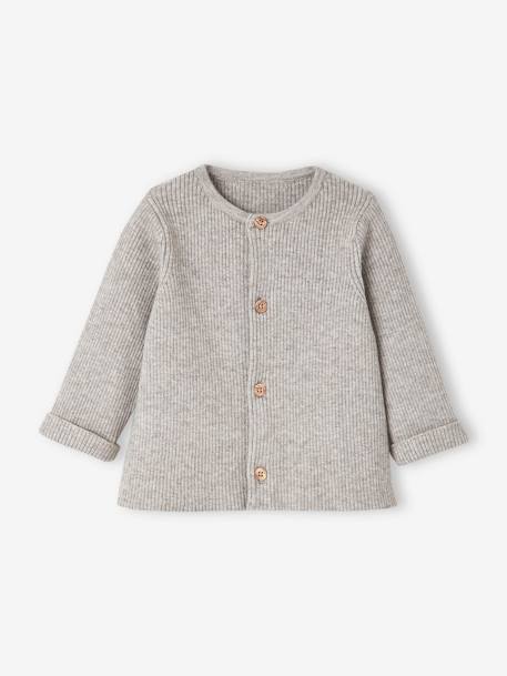 Set met shirt en broek voor baby's van tricot gechineerd lichtgrijs+leigrijs+saliegroen+wit - vertbaudet enfant 