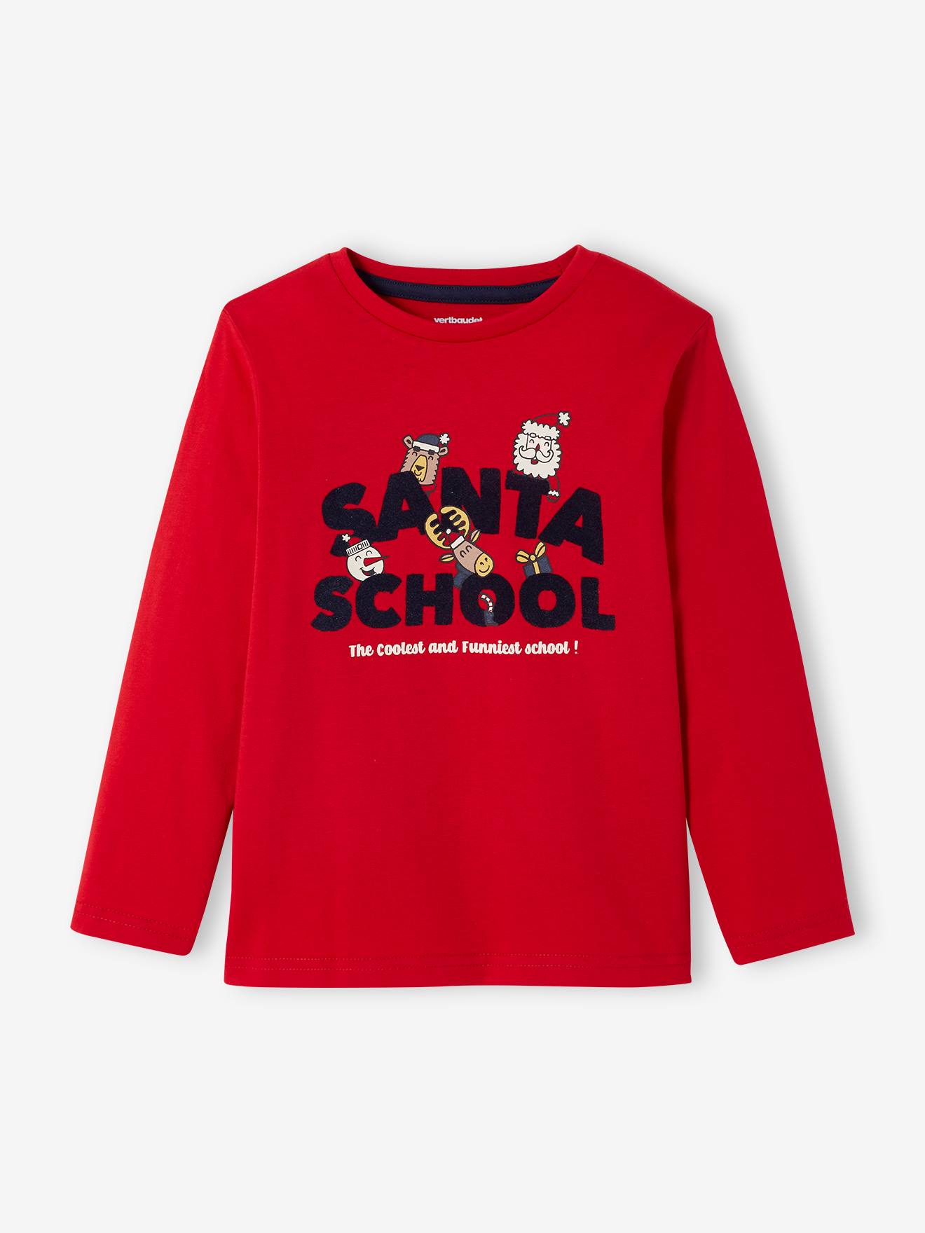 Kerstjongensshirt met speels Santa School-motief rood