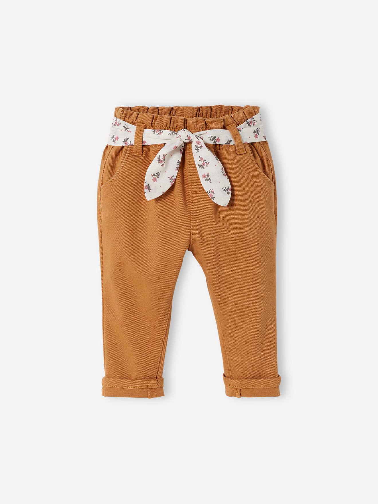 Babybroek met stoffen riem ketelbruin