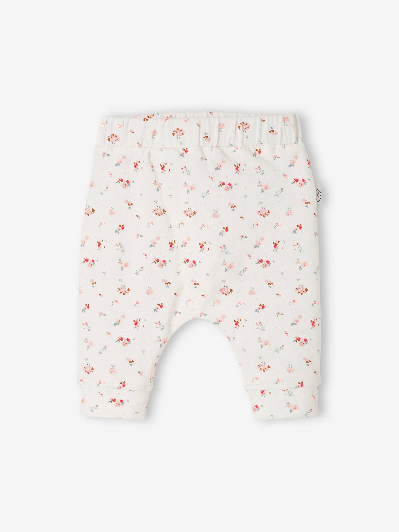 Newborn broekje van soepel tricot wit met bloemenprint