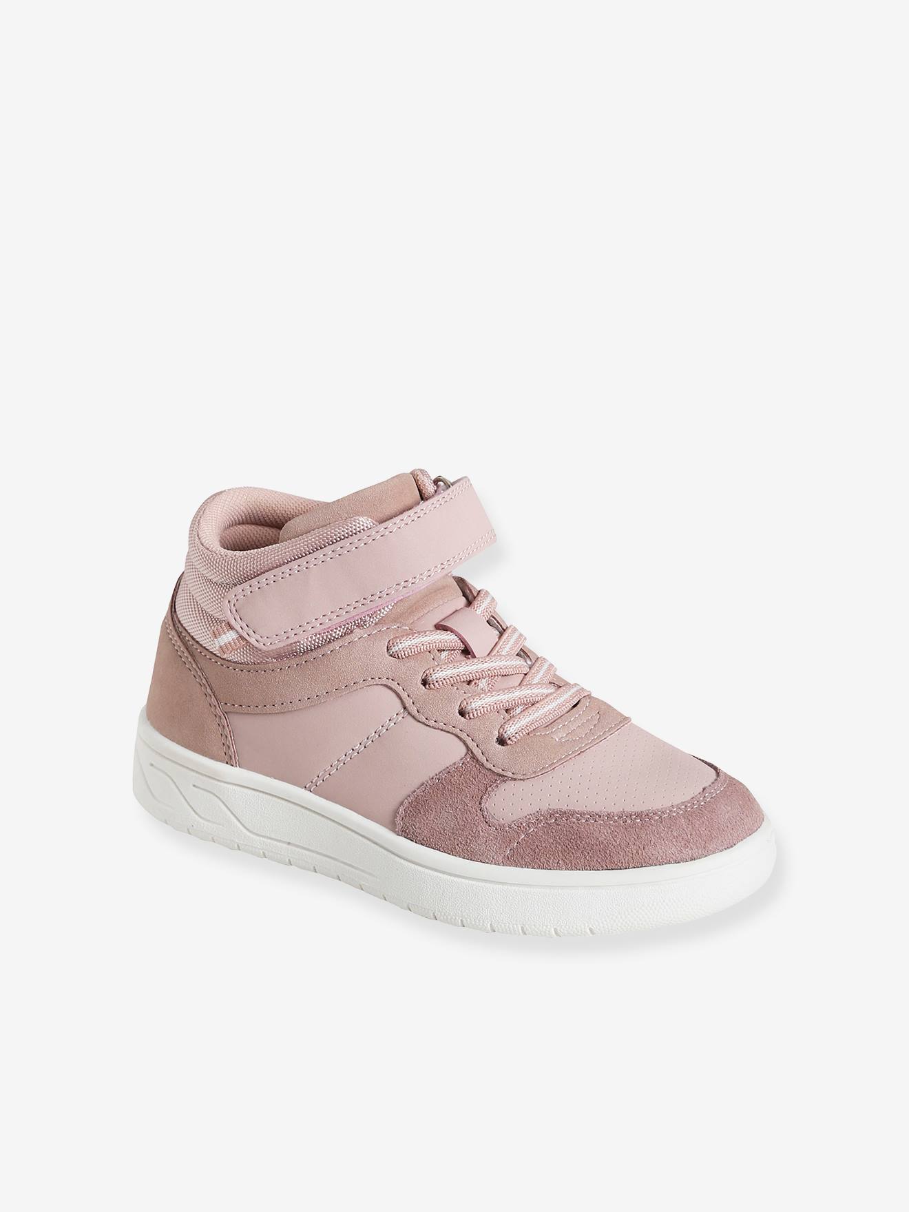 Halfhoge sneakers met veters en klittenband voor meisjes roze