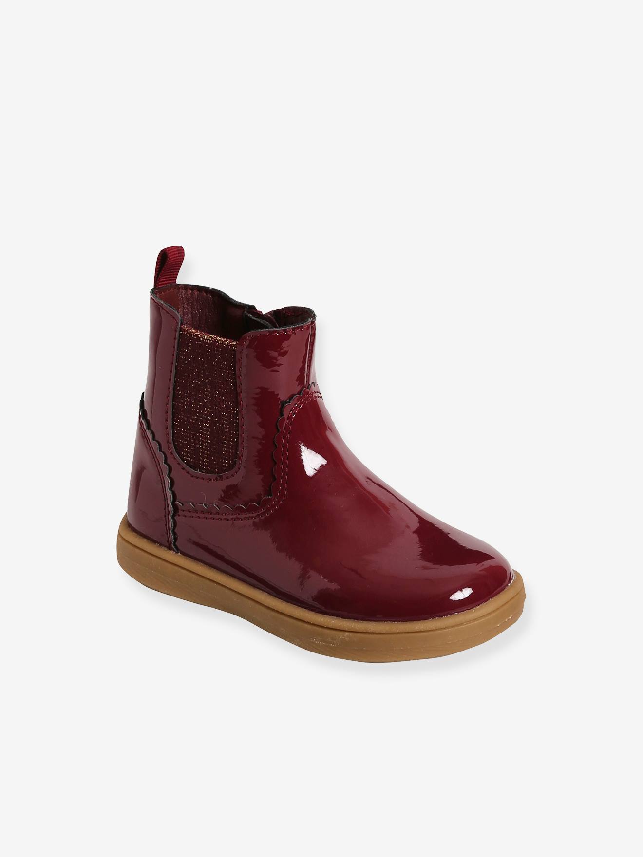 Gelakte boots met rits en elastiek voor meisjesbaby bordeaux