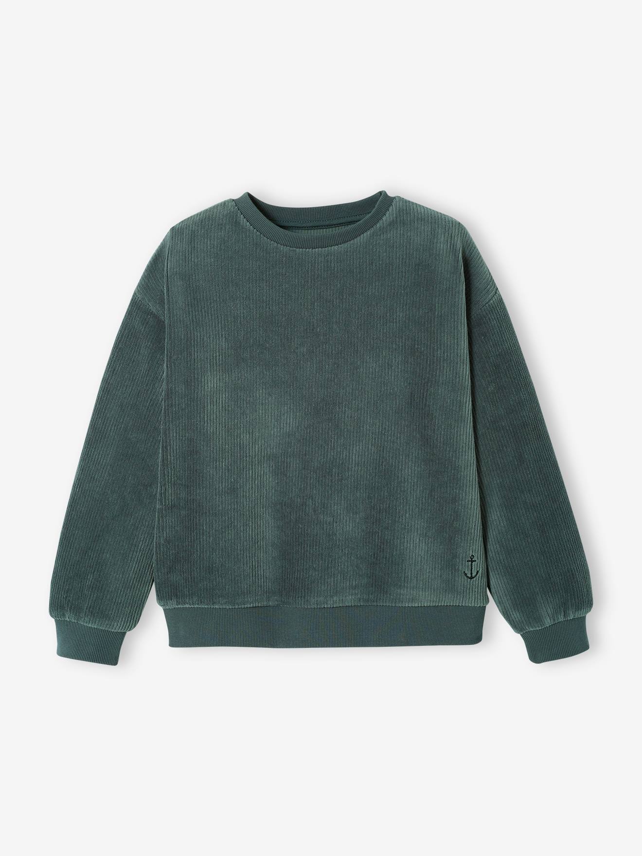 Jongenssweater in rubfluweel groengrijs