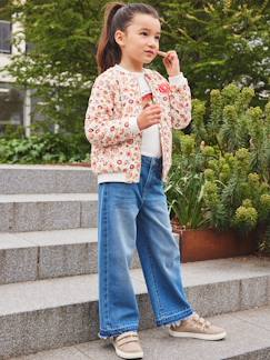 Meisje-Broek-Jeans met hoge taille en wijde pijpen, met rafels aan de onderkant