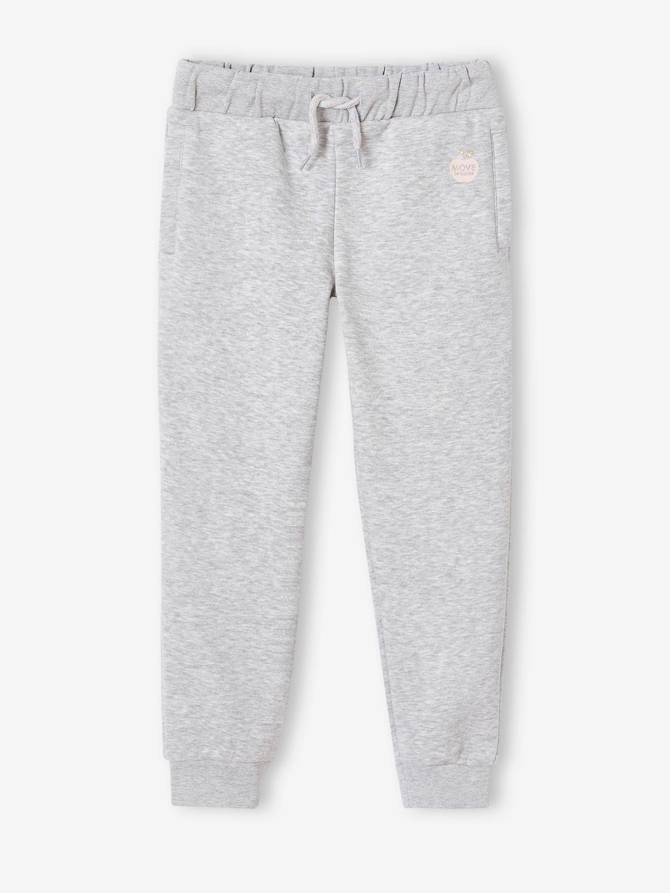 Molton joggingbroek voor meisjes gechineerd lichtgrijs