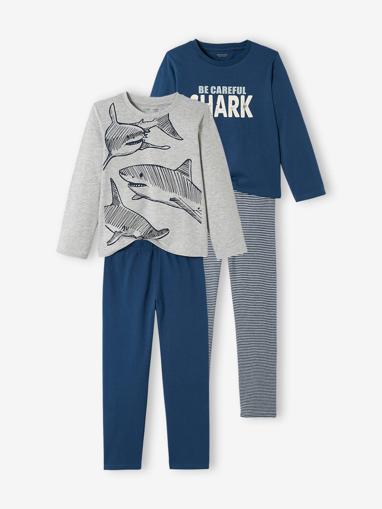 Set met 2 jongenspyjama's "haai" set blauw en grijs